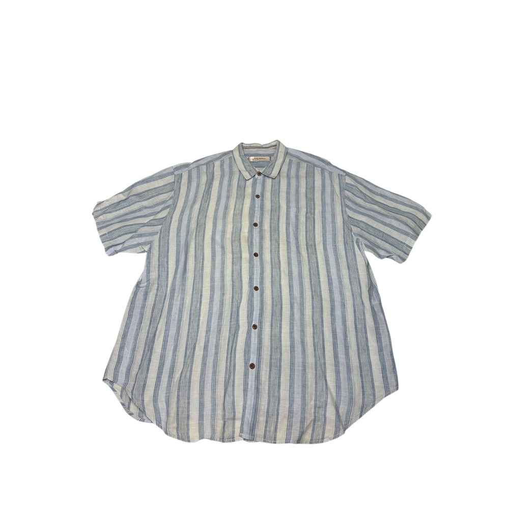 Tommy Bahama Mens Striped Linen‎ Short Sleeve Button Up Shirt Size XXL